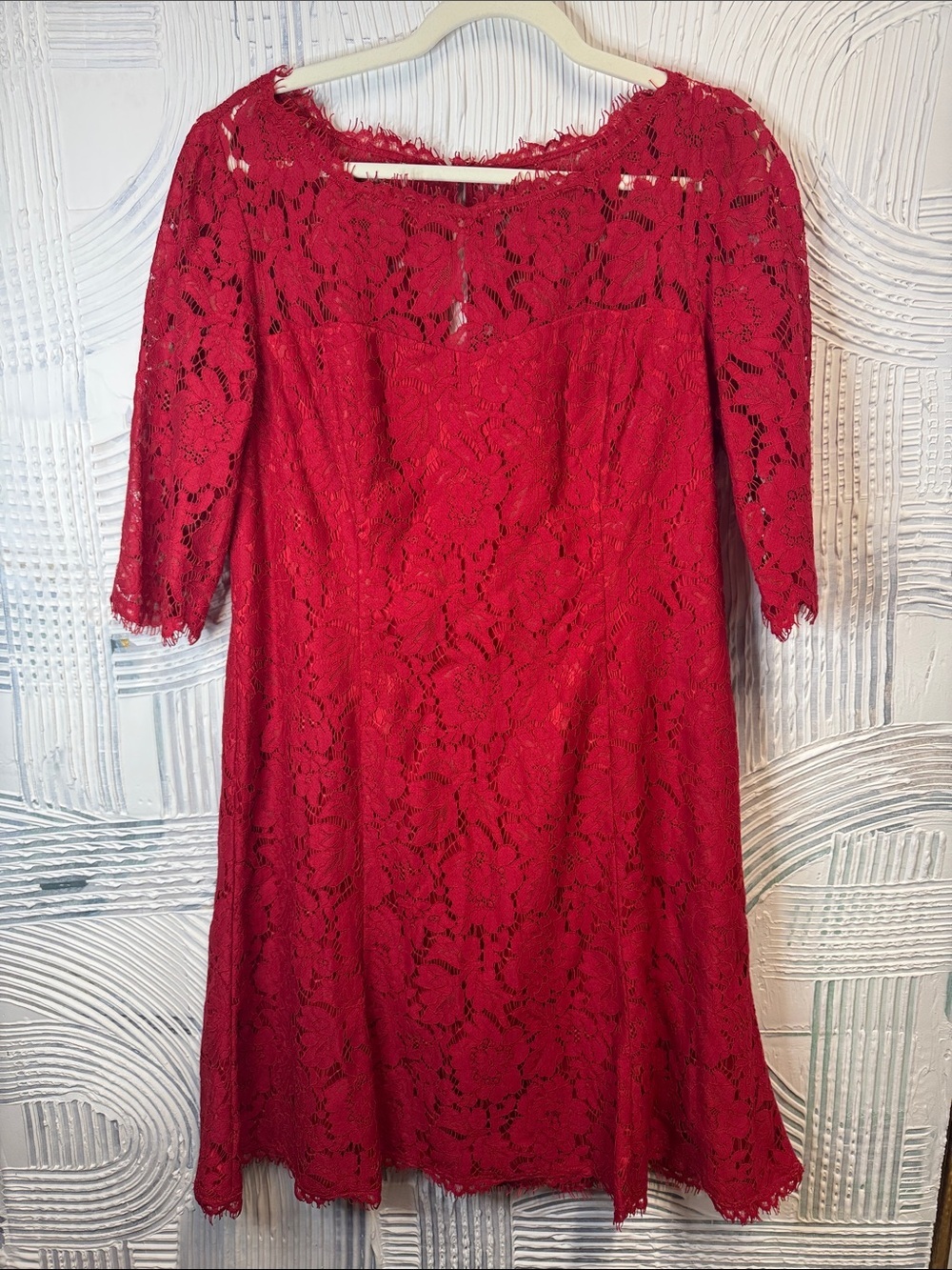 Eliza J Red Lace Long Sleeve A-Line Dress. 0528